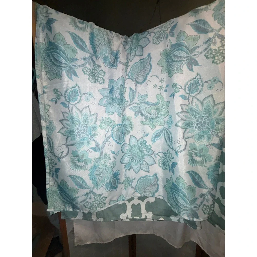 Waverly Teal Aqua Floral Jacquard shower Curtain Panel White Green Botanical